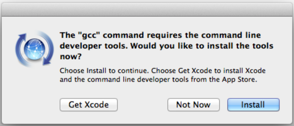 Screenshot of the dialog box for installing
                   the Xcode build tools